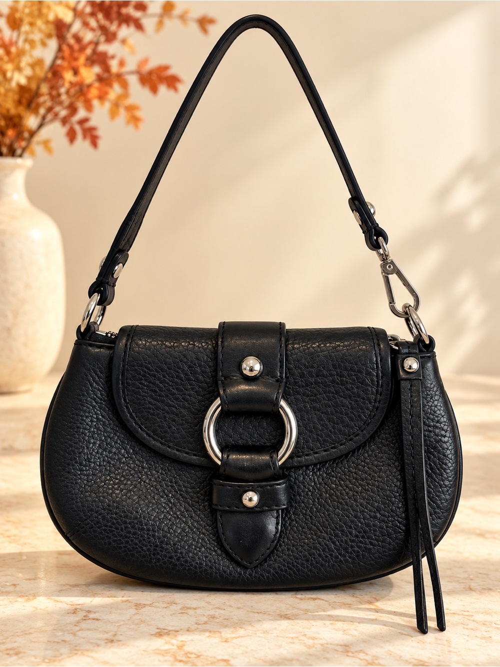 Banana Republic Y2K Black Leather Mini Baguette Shoulder Bag